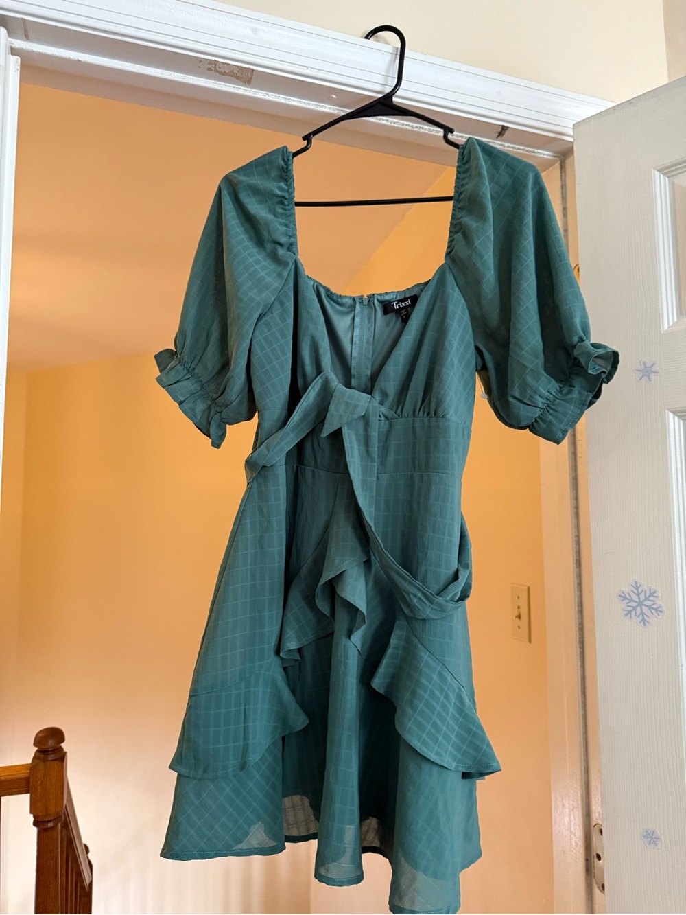 Trixxi Teal Ruffle Wrap Mini Dress
